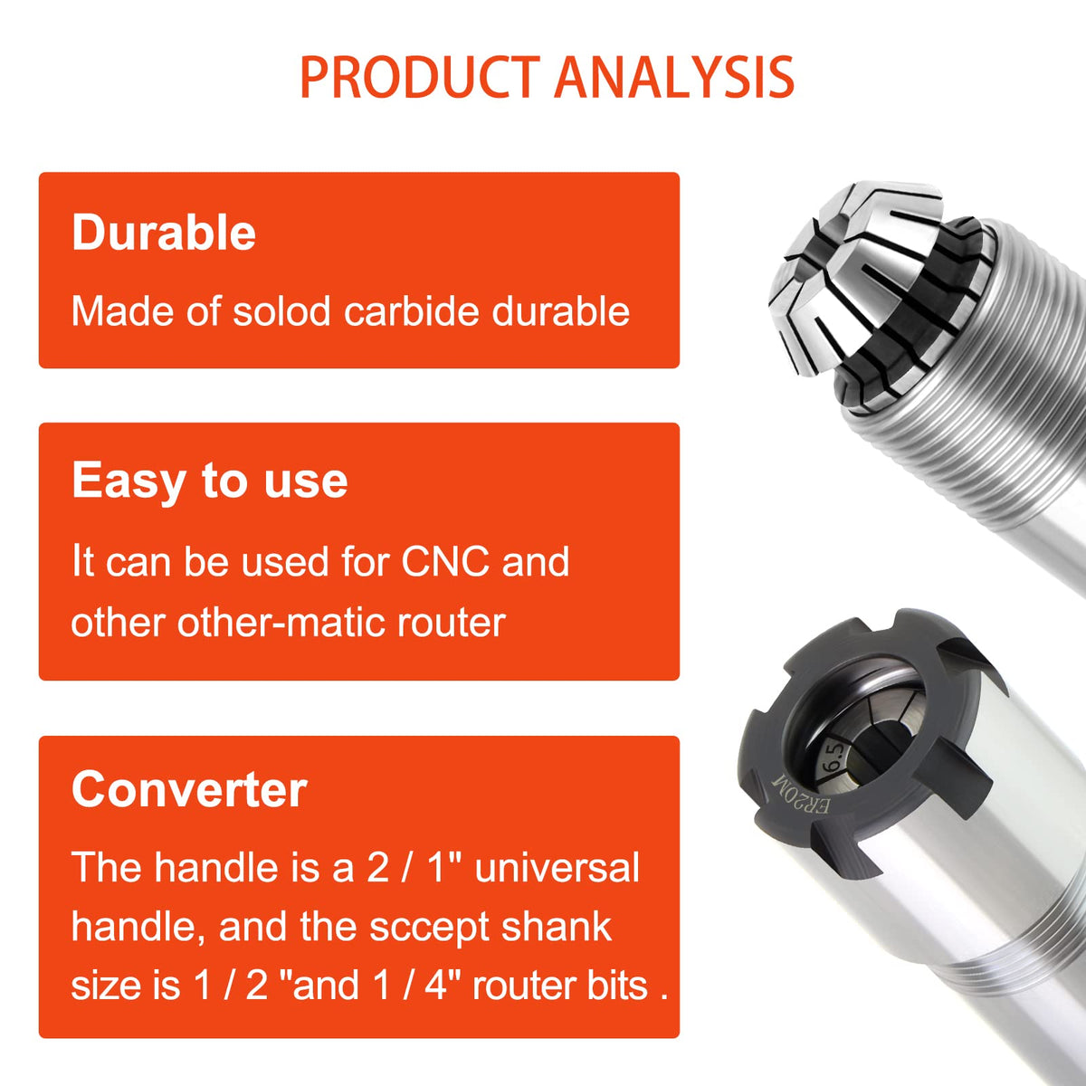 MEIGGTOOL 1/2 Inch Shank Router Bit Extension Collets ER20M Extender Chuck Converter Adapter, Convert 1/2-Inch & 1/4-Inch Shank Bits for CNC Engraving Machine and Milling Lathe Tool Workholding