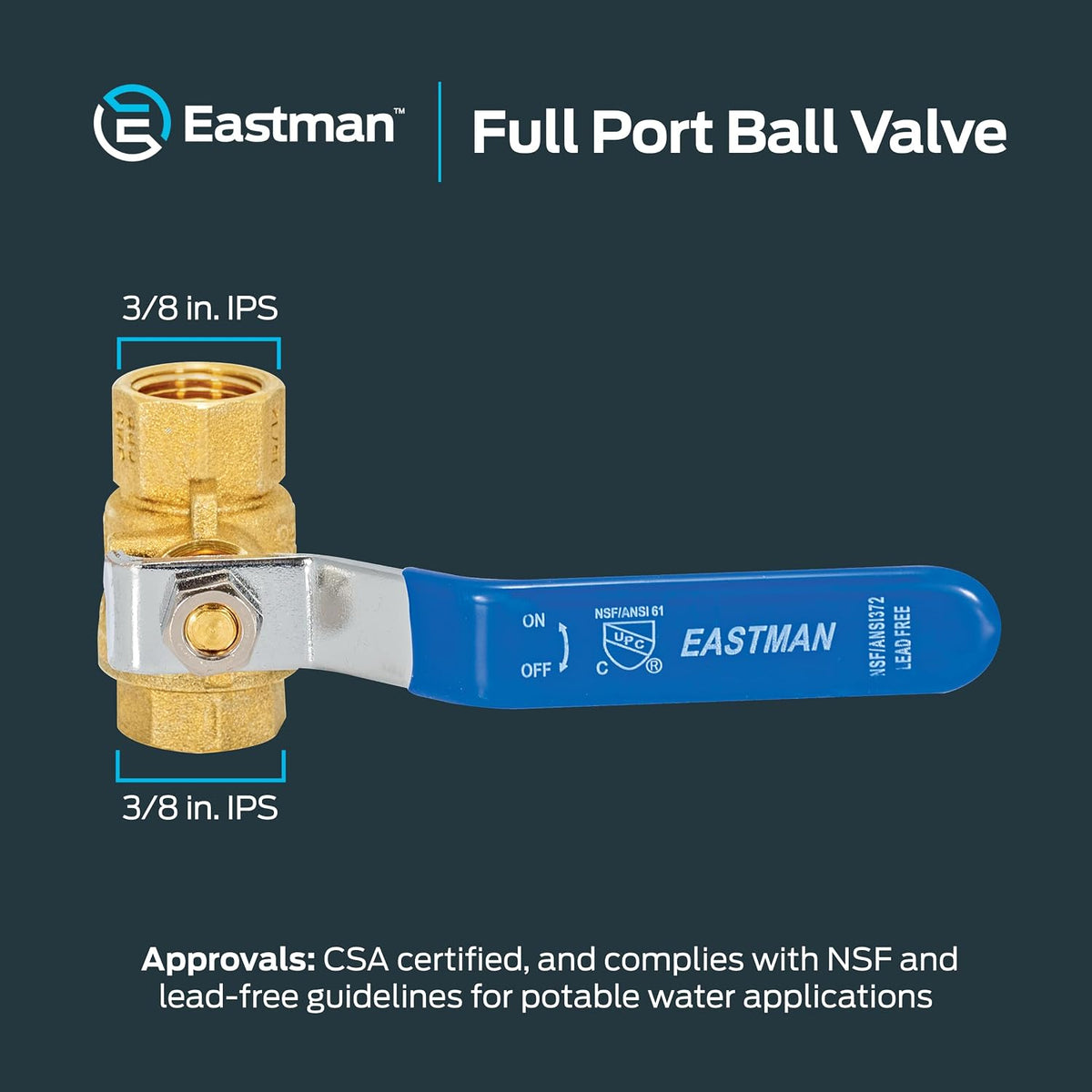 Eastman 3/8 Inch IPS Heavy Duty Full Port Ball Valve, Brass Plumbing Fitting, 20043LF