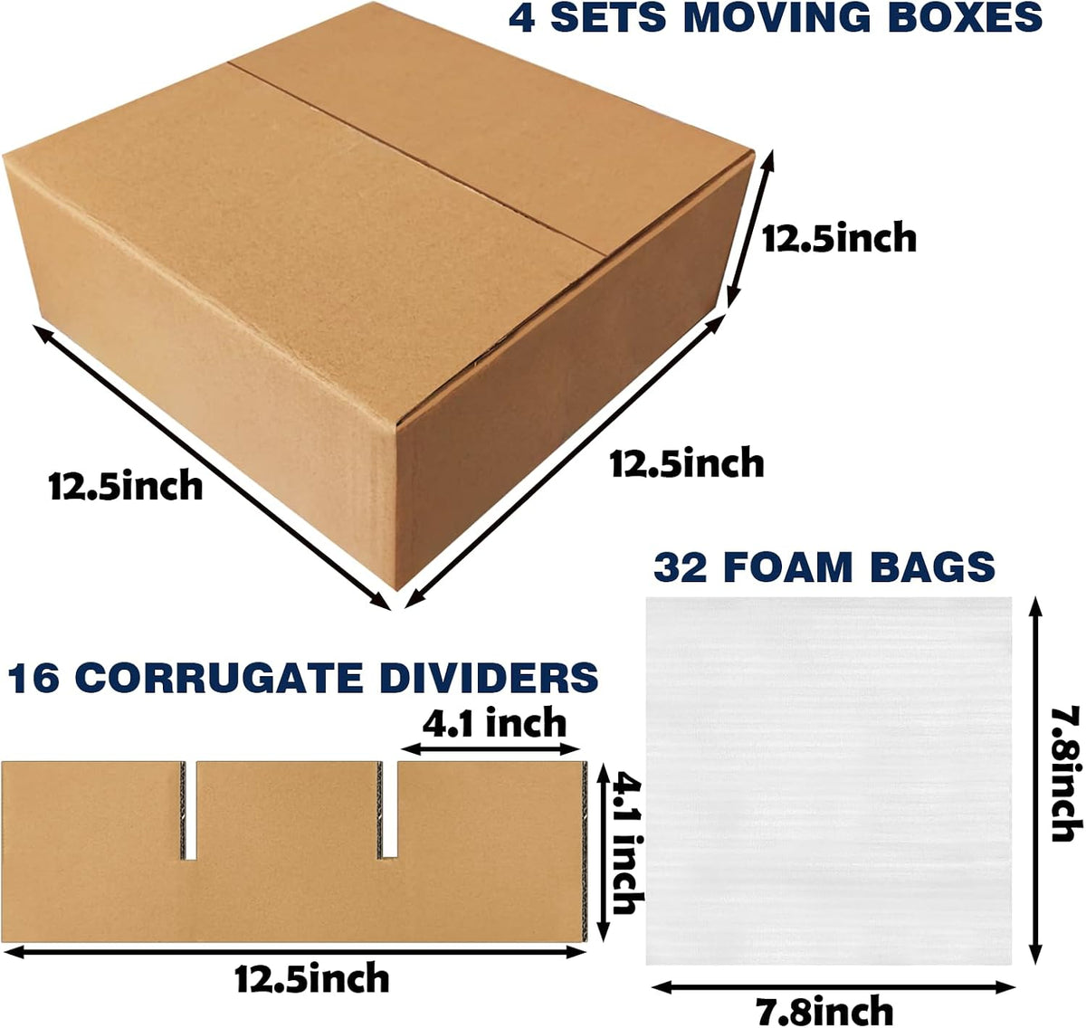 12.5 x 12.5 x 4.5 Inches Glassware Dish Packing Boxes, 4 Sets Moving Boxes With Divider Kits, Includes 16 Corrugated