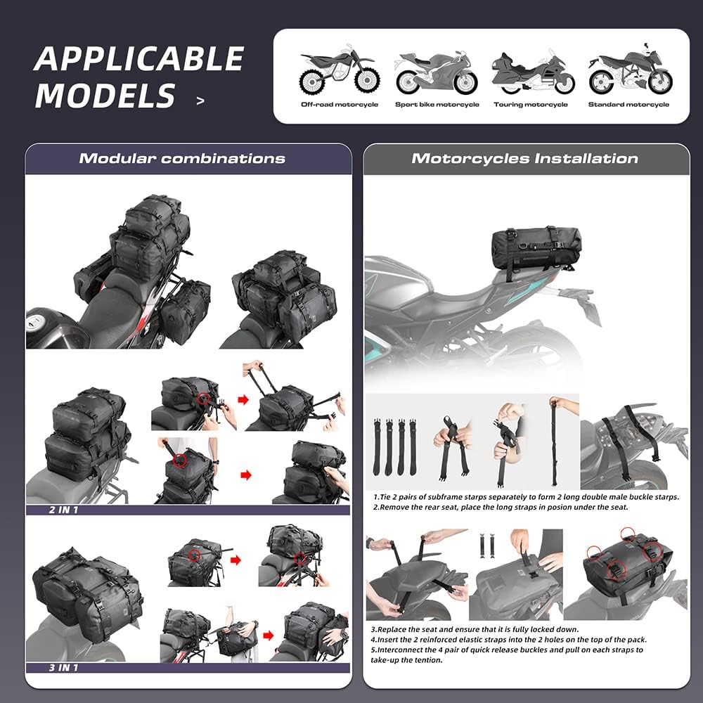 Motorcycle Tail Bag Motorbike Side Bag 15L Full Waterproof Motor Saddle Pannier Bag Rear Rack Trunk Professional