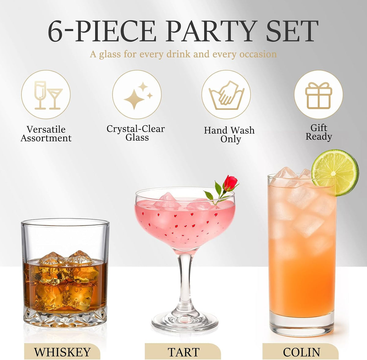 6 Set Cocktail Glasses Mixed Drinkware,6-piece Pair Set