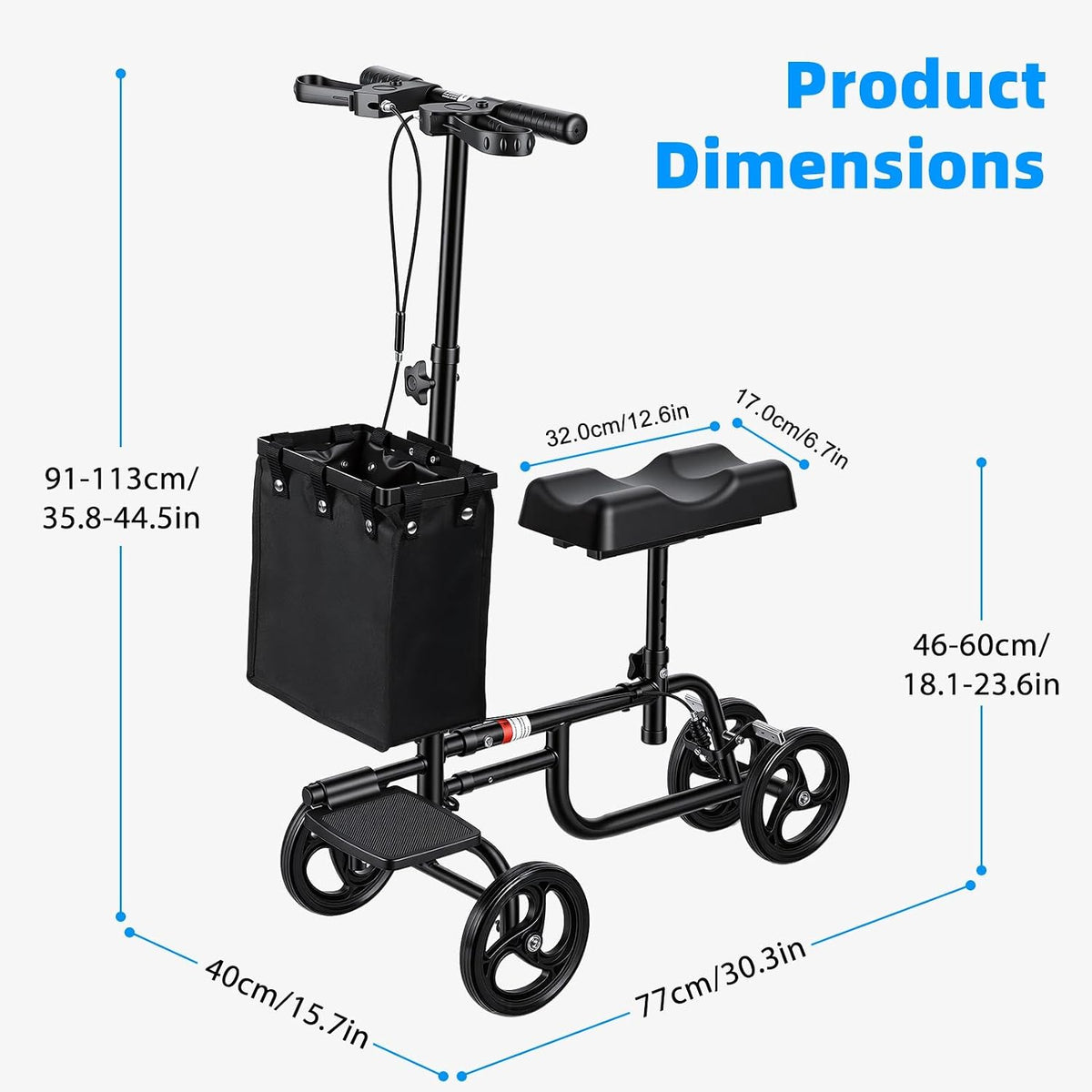 Knee Scooter for Adults, Foldable Knee Walker with Bag, Crutch Alternative