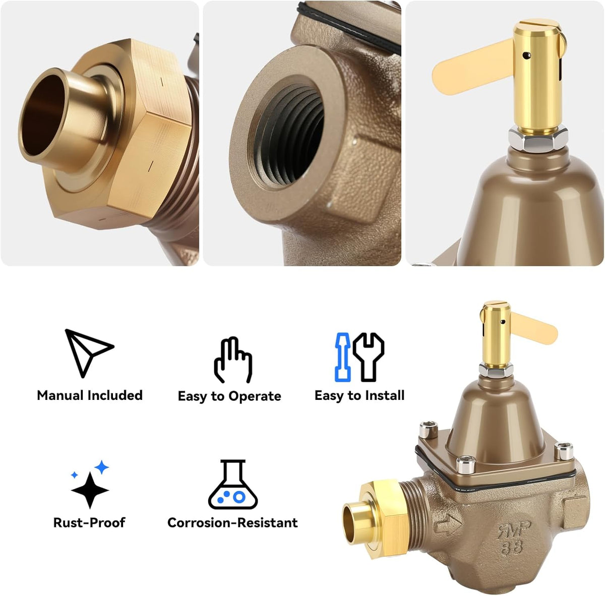 1/2" Boiler Pressure Relief Valve, Tubular Boiler Feed Water Pressure Regulator, Replacement for 1156F, B1156F, S1156F