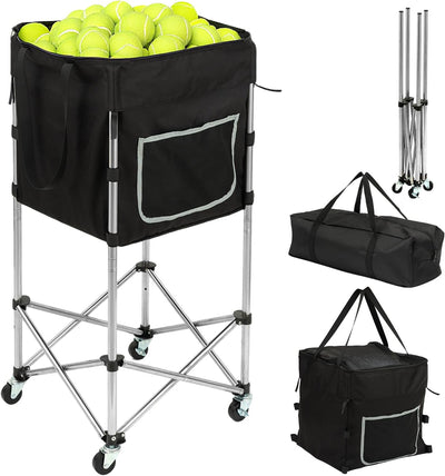 Tennis Ball Hopper with Wheels, 180 Capacity Ball Cart, Black