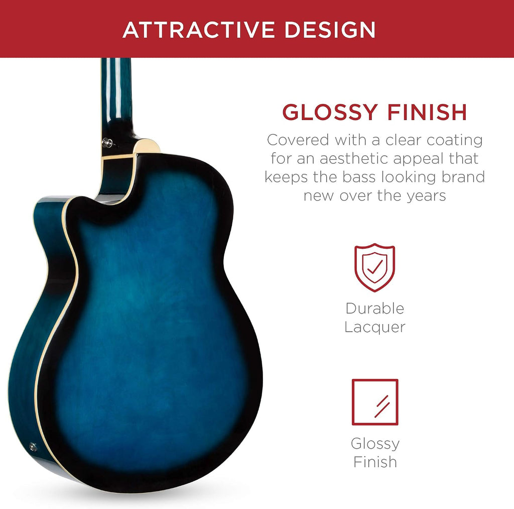 Acoustic Electric Bass Guitar, Full Size 4 String, Fretted Bass Guitar w/Padded Gig Bag - Blue