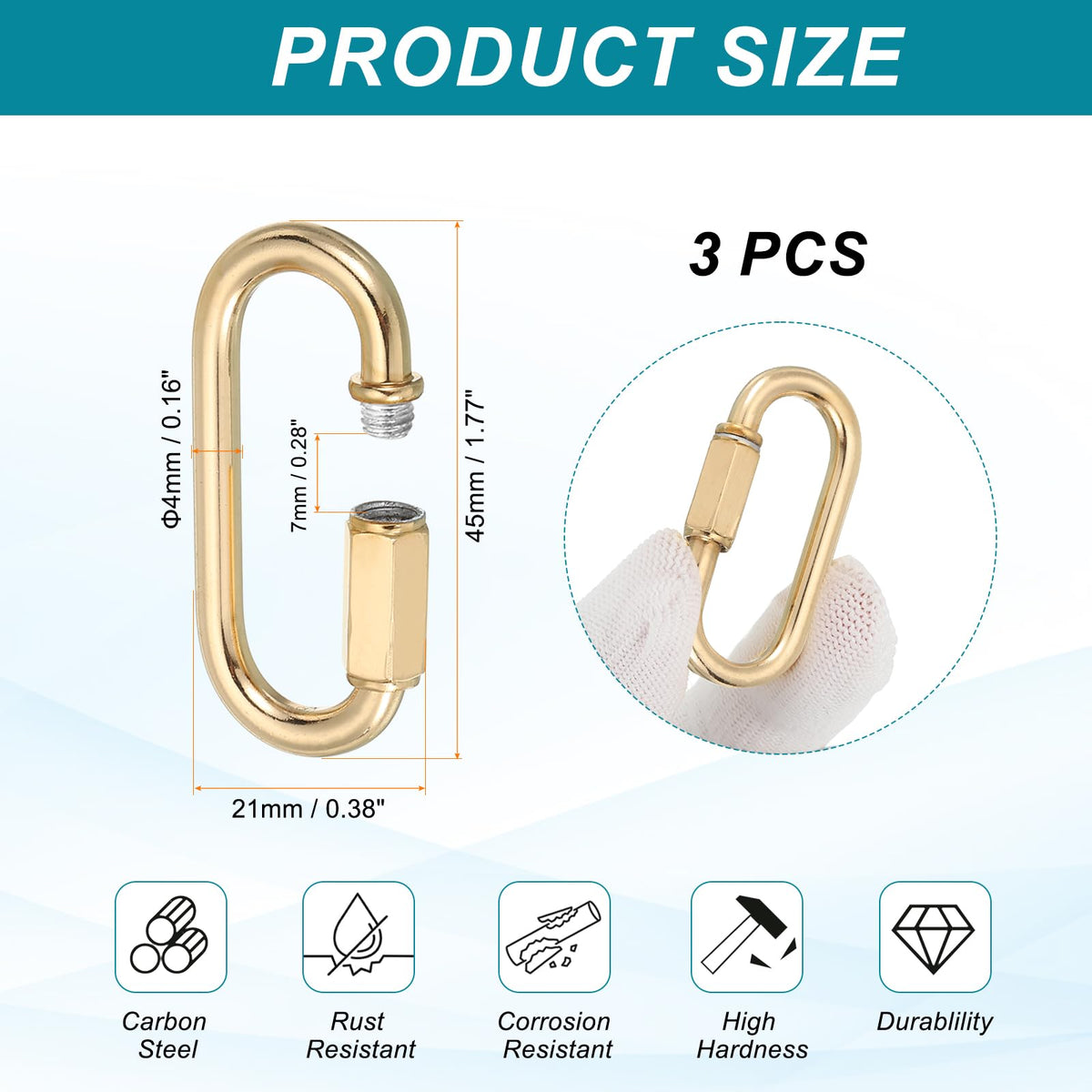 MECCANIXITY Chain Connectors 4mm Thick Light Gold 3Pack