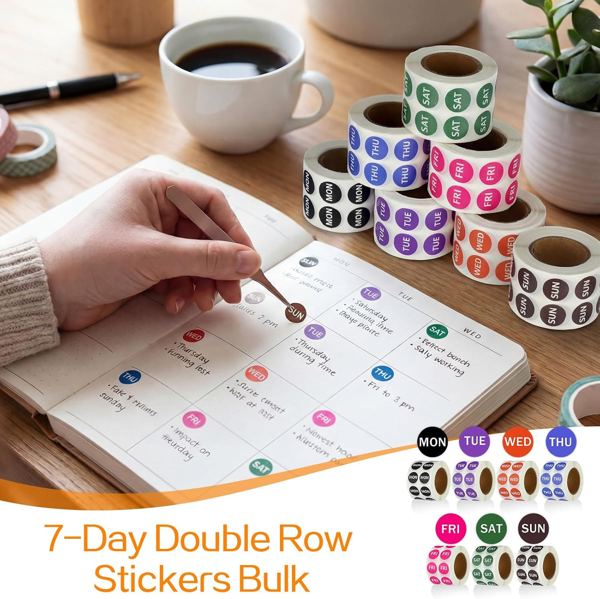 7000 PCS Small 7-Day of The Week Double Row Adhesive Stickers Bulk - 0.5 Inch Color Coded Dots Round Food Rotation