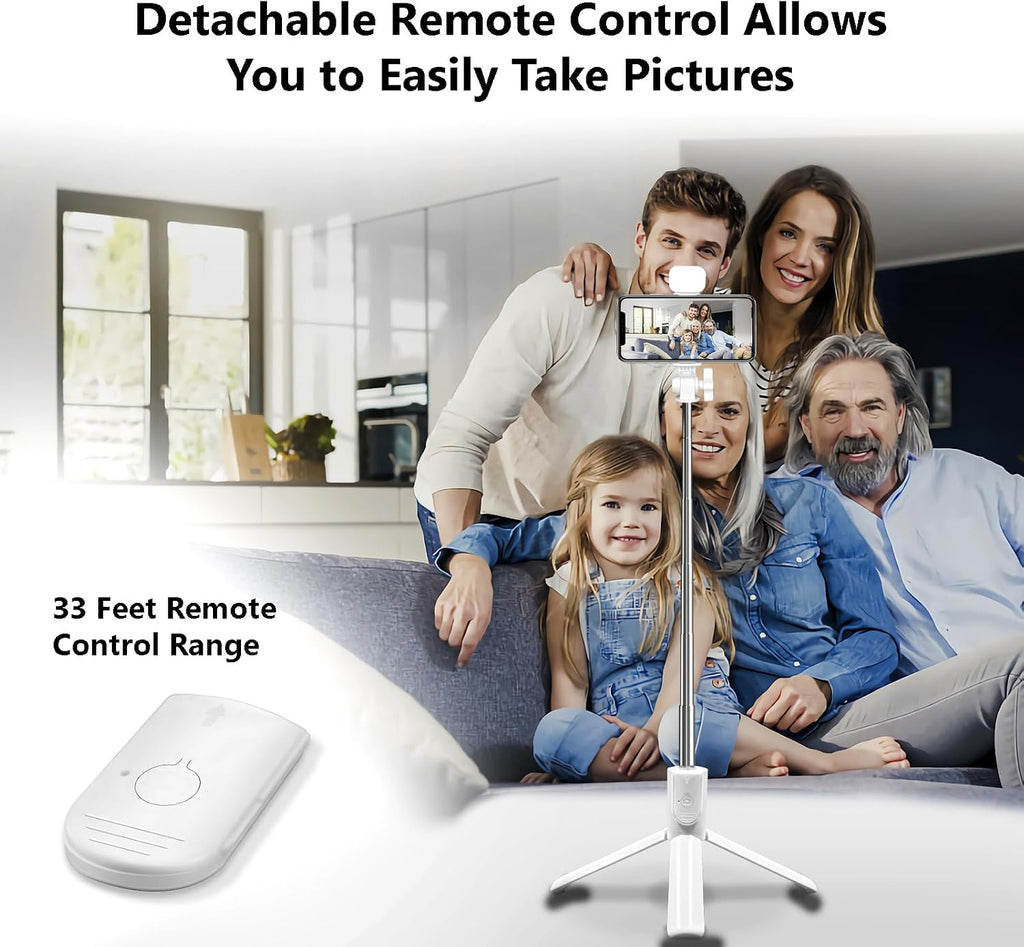 Selfie Stick Tripod, 40 in Retractable Tripod for iPhone with Wireless Remote Control & Light, Portable Phone tripods