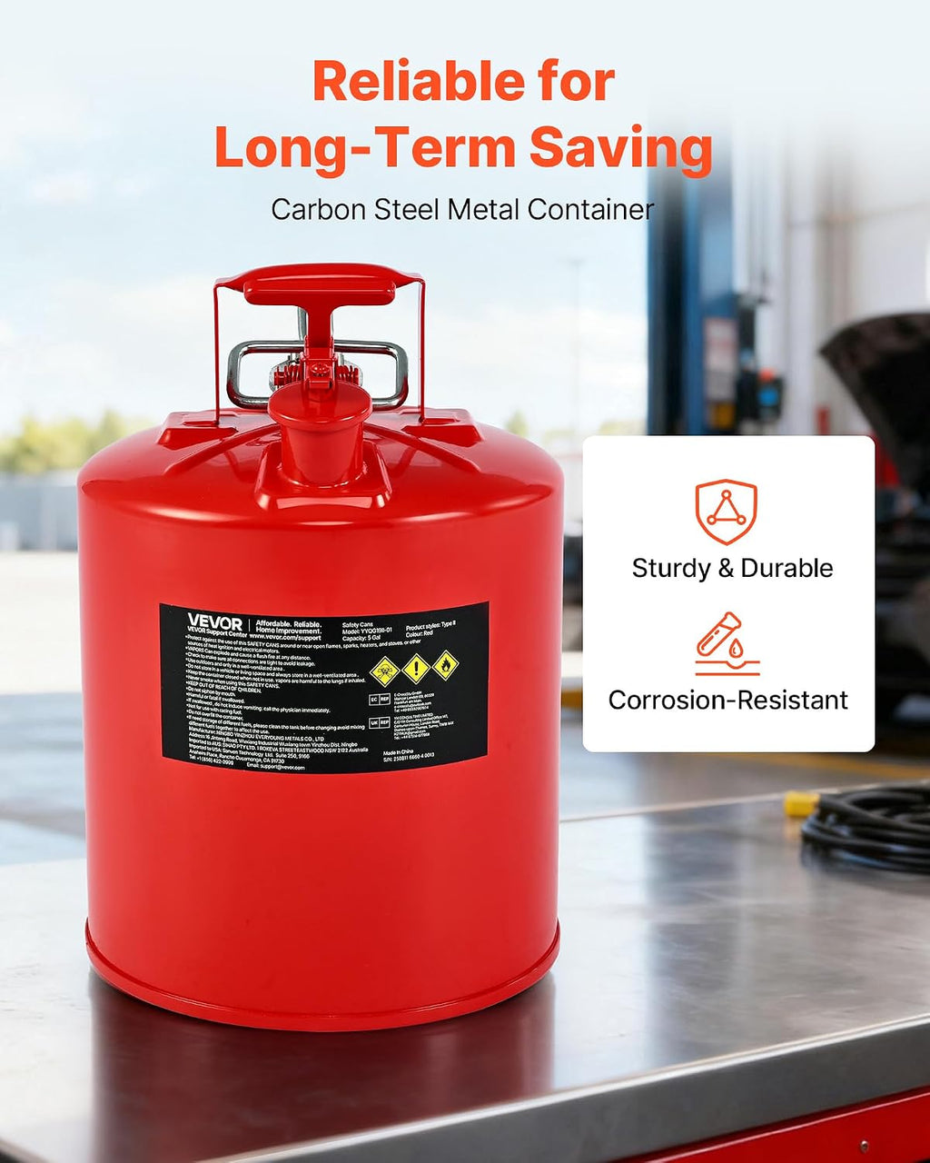 Safety Gas Can, 5 Gallon Type II Red Safety Can for Gasoline with Stainless Steel Flame Arrester, Self-Closing Lid &