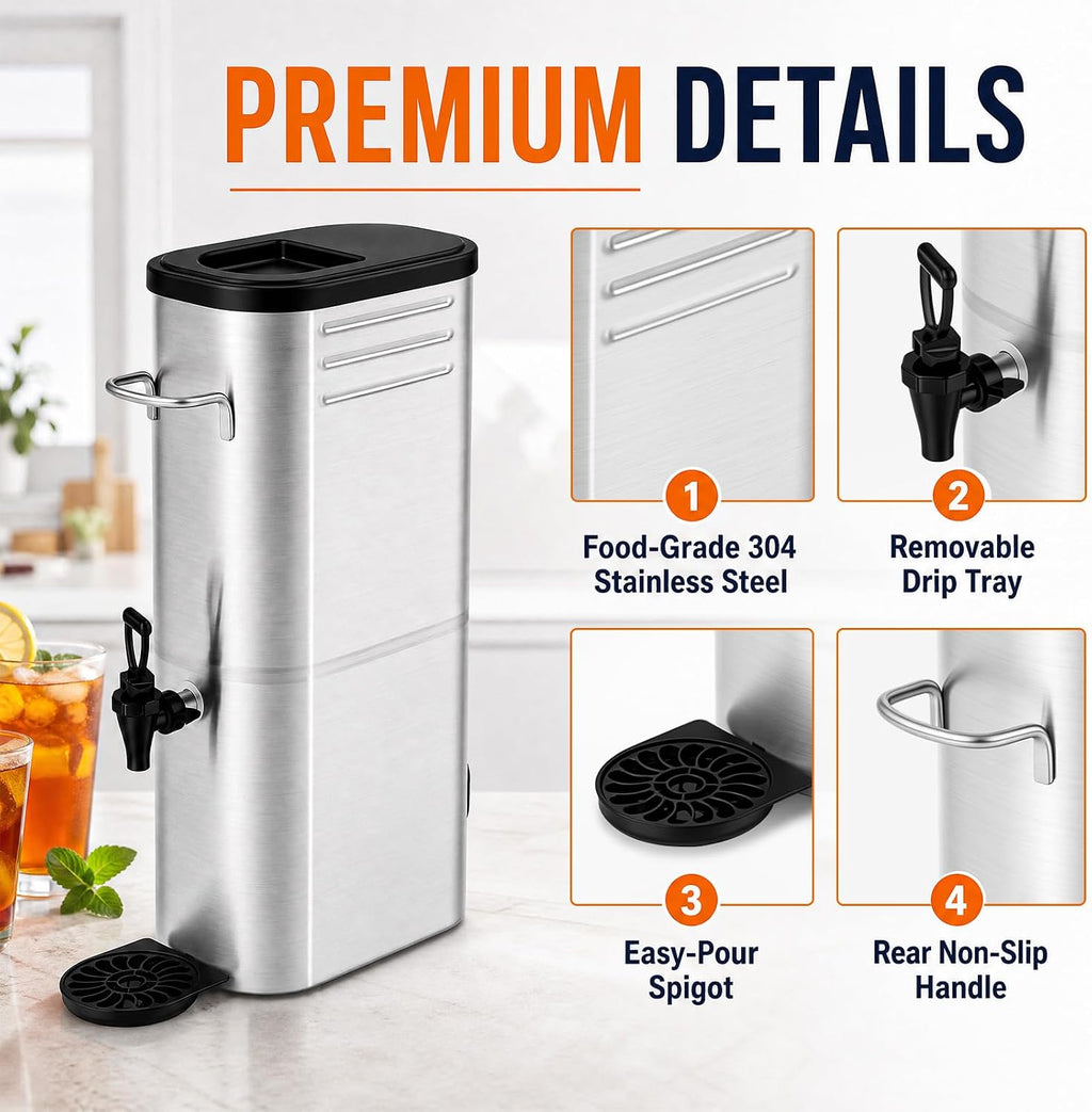 3 Gallon Stainless Steel Commercial Iced Tea Dispenser