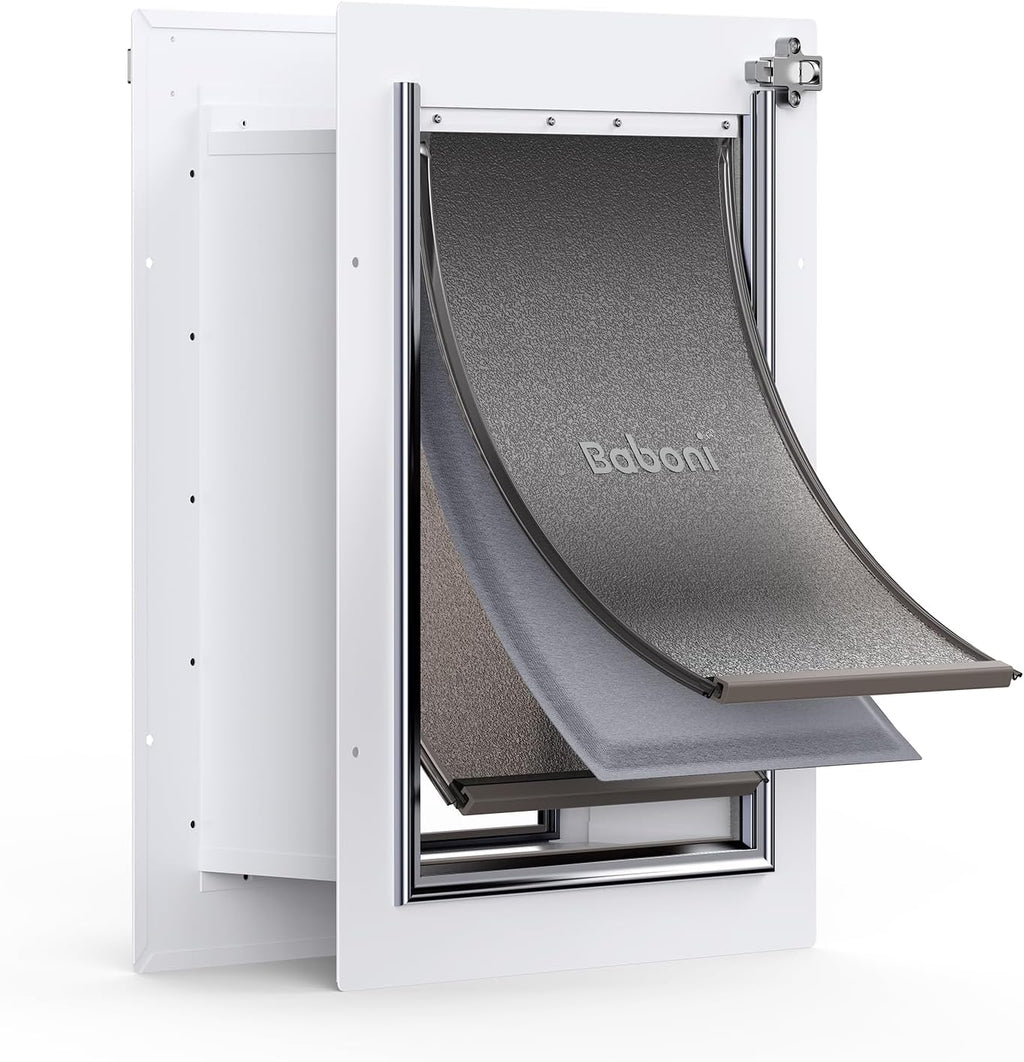 Pet Door for Wall,3-Flap,Steel Frame and Telescoping Tunnel, Aluminum Lock, Double Flap Dog Door and Cat Door, Strong