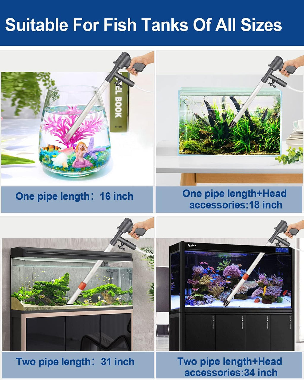 Aquarium Gravel Cleaner [2026 Edition] Vacuum Fish Tank Vacuum Cleaner Tools for Aquarium Water Changer with Aquarium