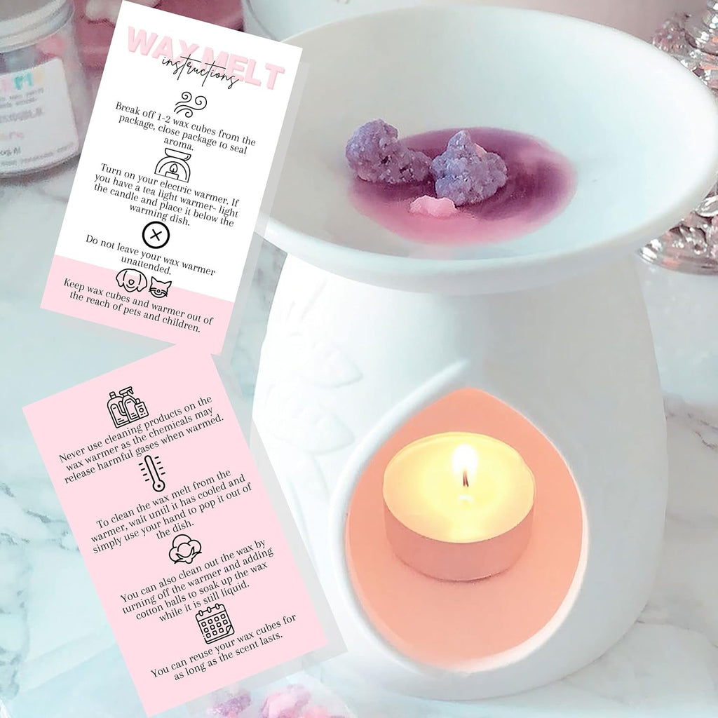 Wax Melt Care Instruction Cards | 50 Pack | 2x3.5” Business Card Wax Melt Supplies Homemade Customer thank you for