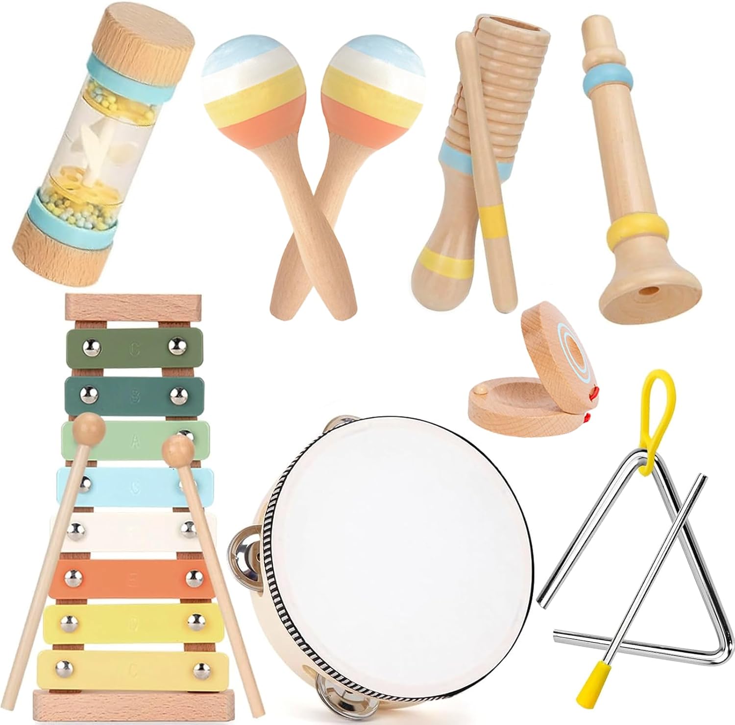 Baby Musical Instruments for Toddlers 1-3, 12PCS Montessori Musical Toy Set with Xylophone, Drum, Maracas...Perfect