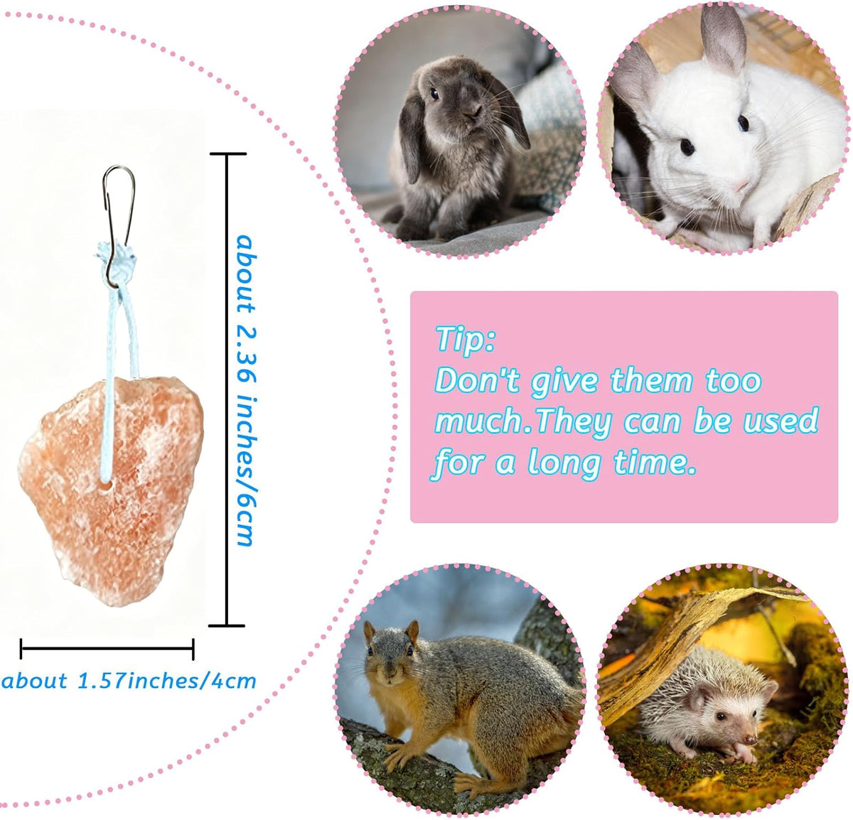 Rabbit Himalayan Salt Lick Block,Small Animals Chew Toys Rabbits Pink Natural Mineral Salts Blocks for Horses Bunny(8
