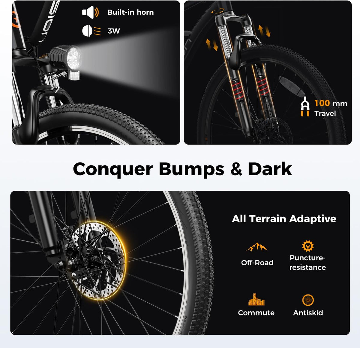 EB5 Electric Bike for Adults 26" tire with 1000W Peak Motor | Removable Battery Commuting Electric Mountain Bike,Up
