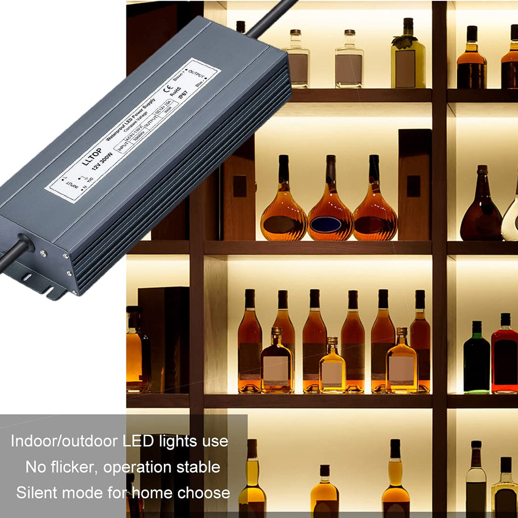 LLTOP 12V DC LED Driver Waterproof IP67 Power Supply 300W 25A