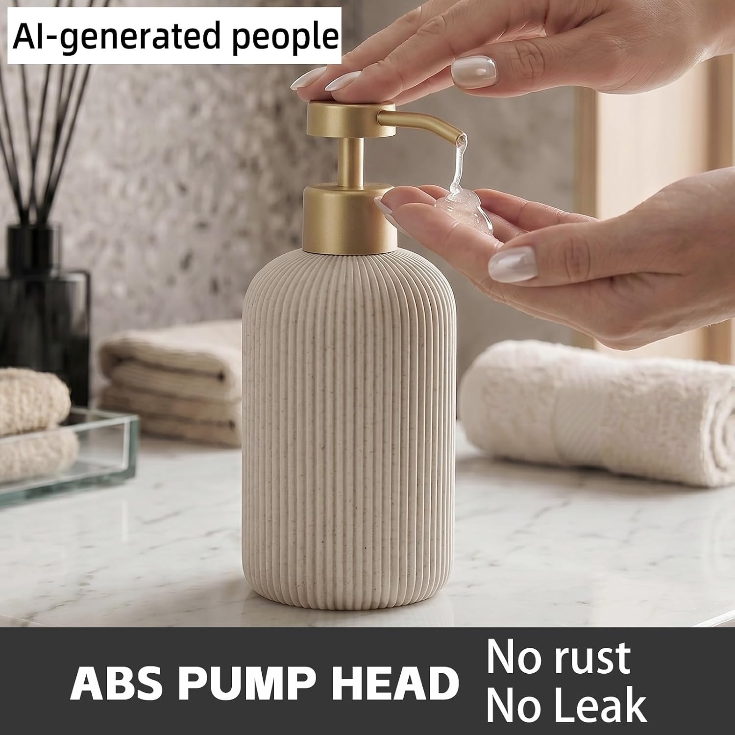 Soap Dispenser14.2OZ, 2PCS Luxurious Stripe,Beige, Gold Pump | Modern,Hand Dish Soap Dispenser Set, Refillable Lotion
