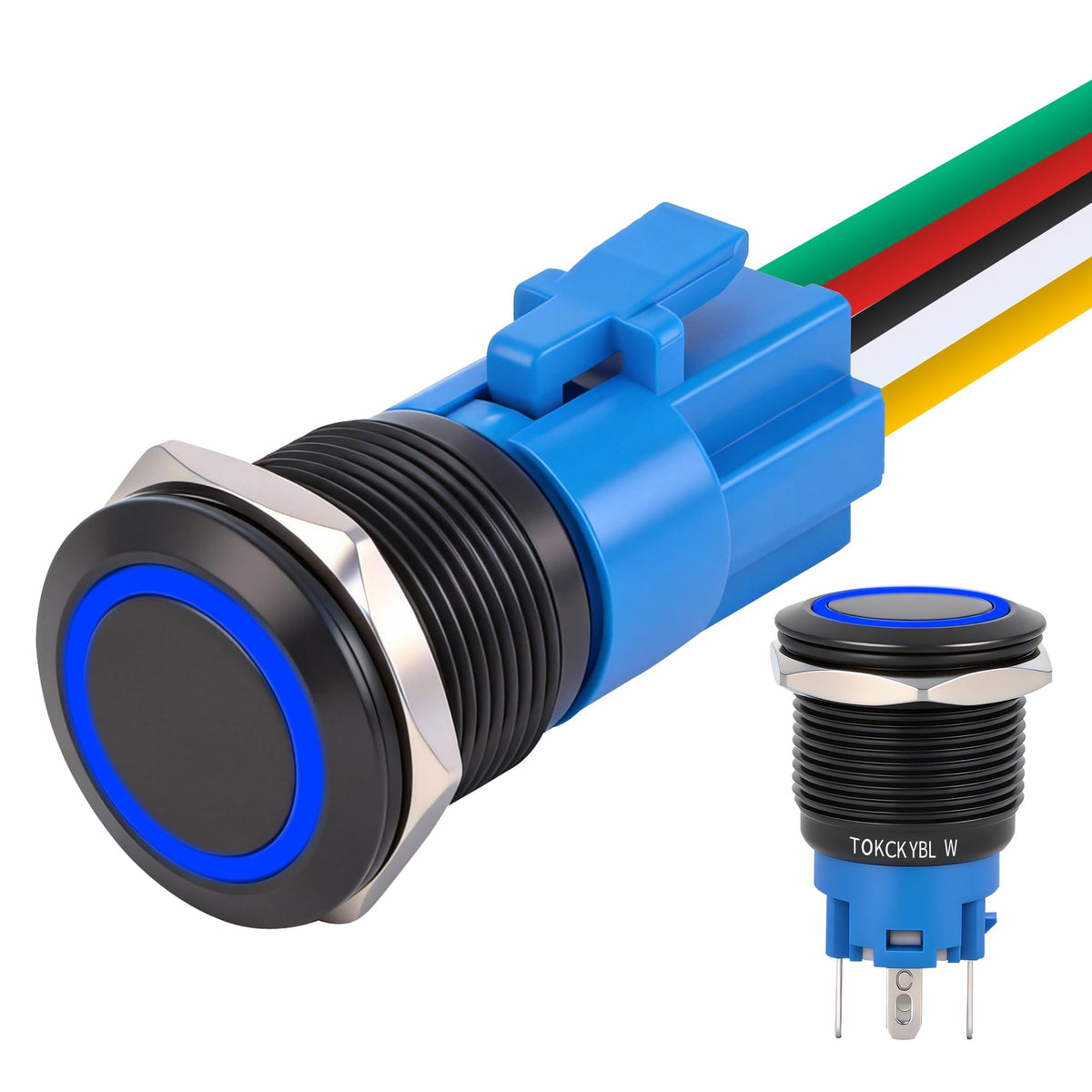 TOKCKYBL 19mm Latching Push Button Switch 12V DC, IP65 Waterproof