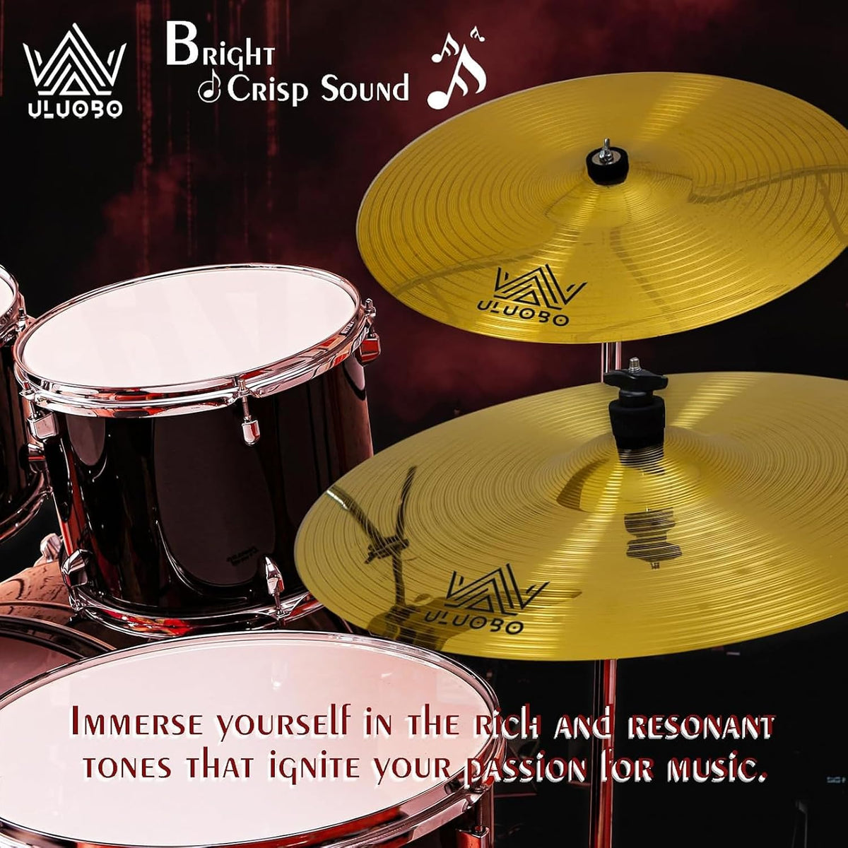 Cymbal Pack for Drum, 7 Pieces Drum Cymbals Set | 10"/14"Hihats/16"Crash/20"Ride/16"O-zone/18" China Cymbal with