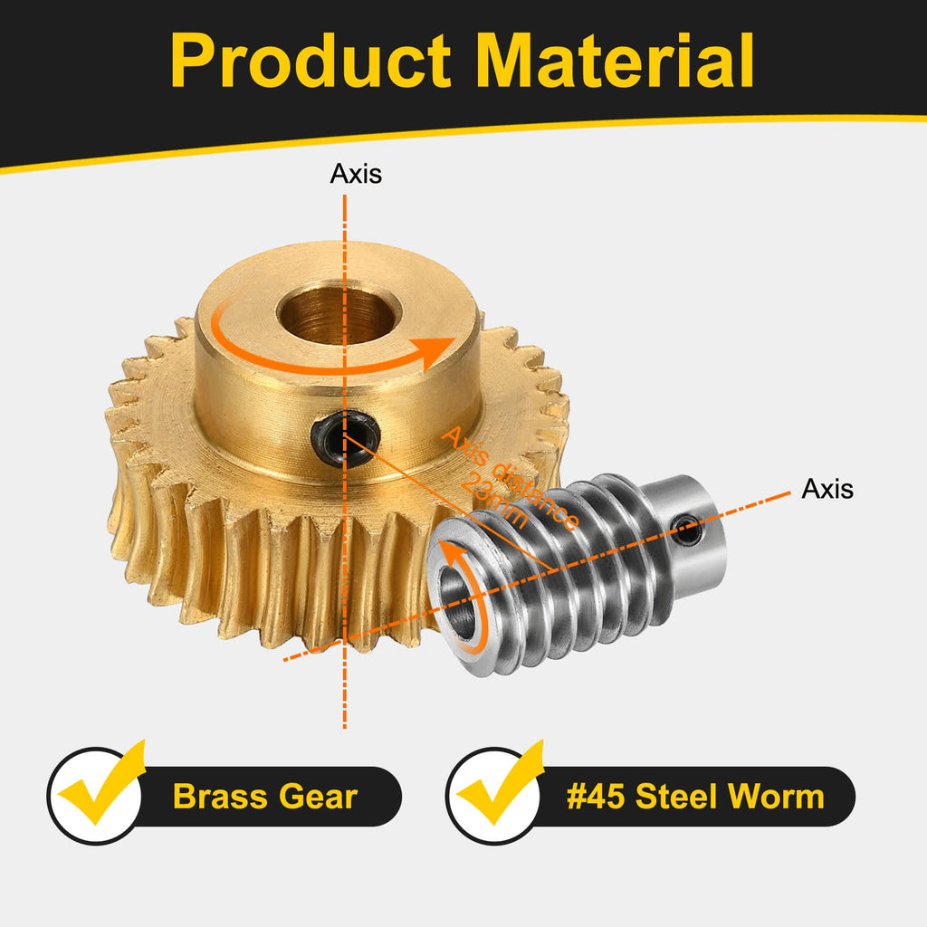 uxcell Worm Gear Set Right Rotation 30T 1 Module 30:1 Reduction Rate
