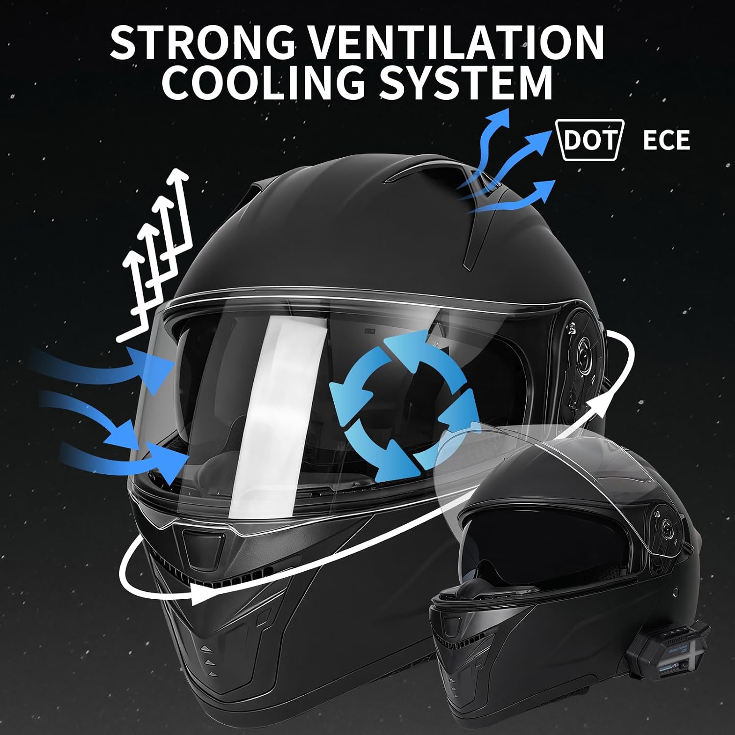 Bluetooth Modular Motorcycle Helmets with Tail Lights, DOT Approved Flip Up Full Face Motorcycle Dual Visor Helmet