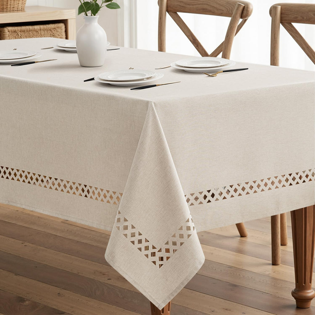 Beige Rectangle Tablecloth with Decorative Cutouts 60x120 inch