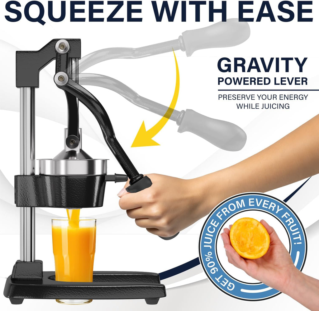Ultra-Premium Cast Iron Juicer | Extra-Large, Heavy Duty, Commercial Grade, Stainless Steel Manual Hand Press Citrus