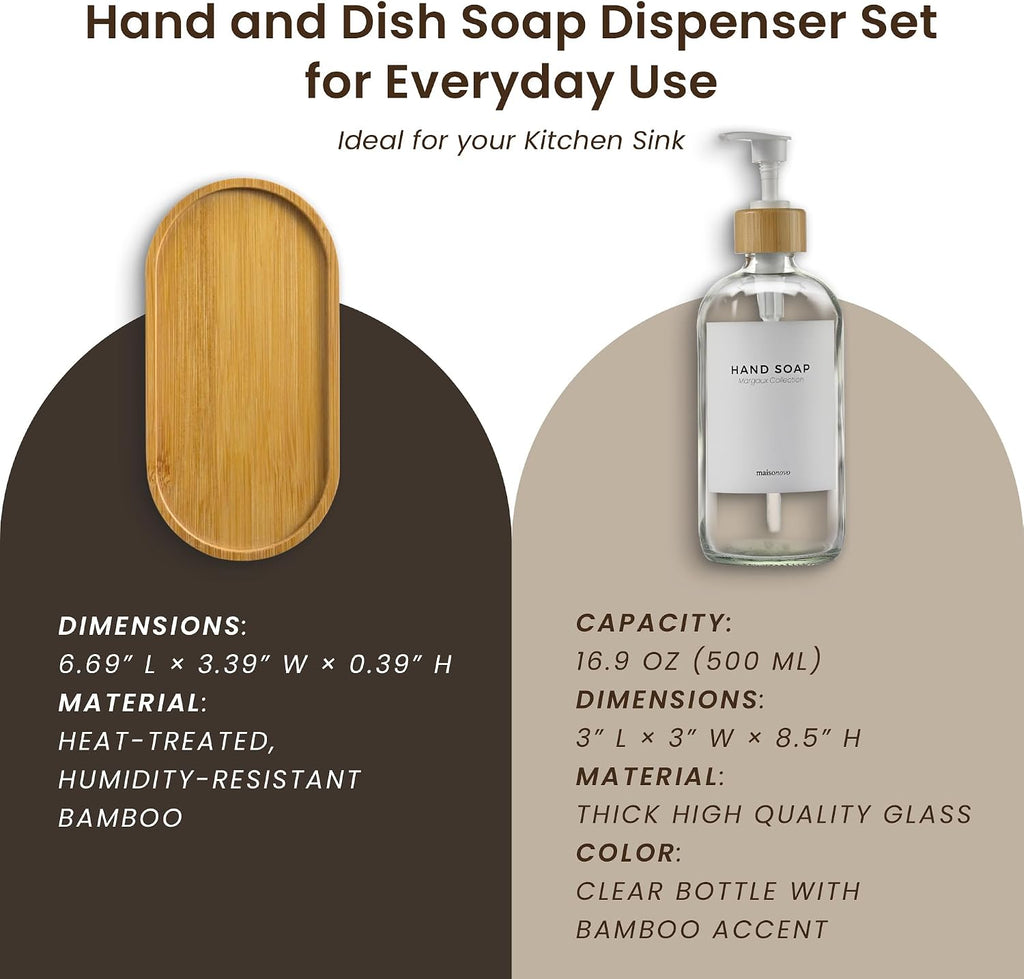 Glass Dish Soap Dispenser for Kitchen Set of 2-16.9oz Clear Dish and Hand Soap Dispenser Set for Kitchen - Clear