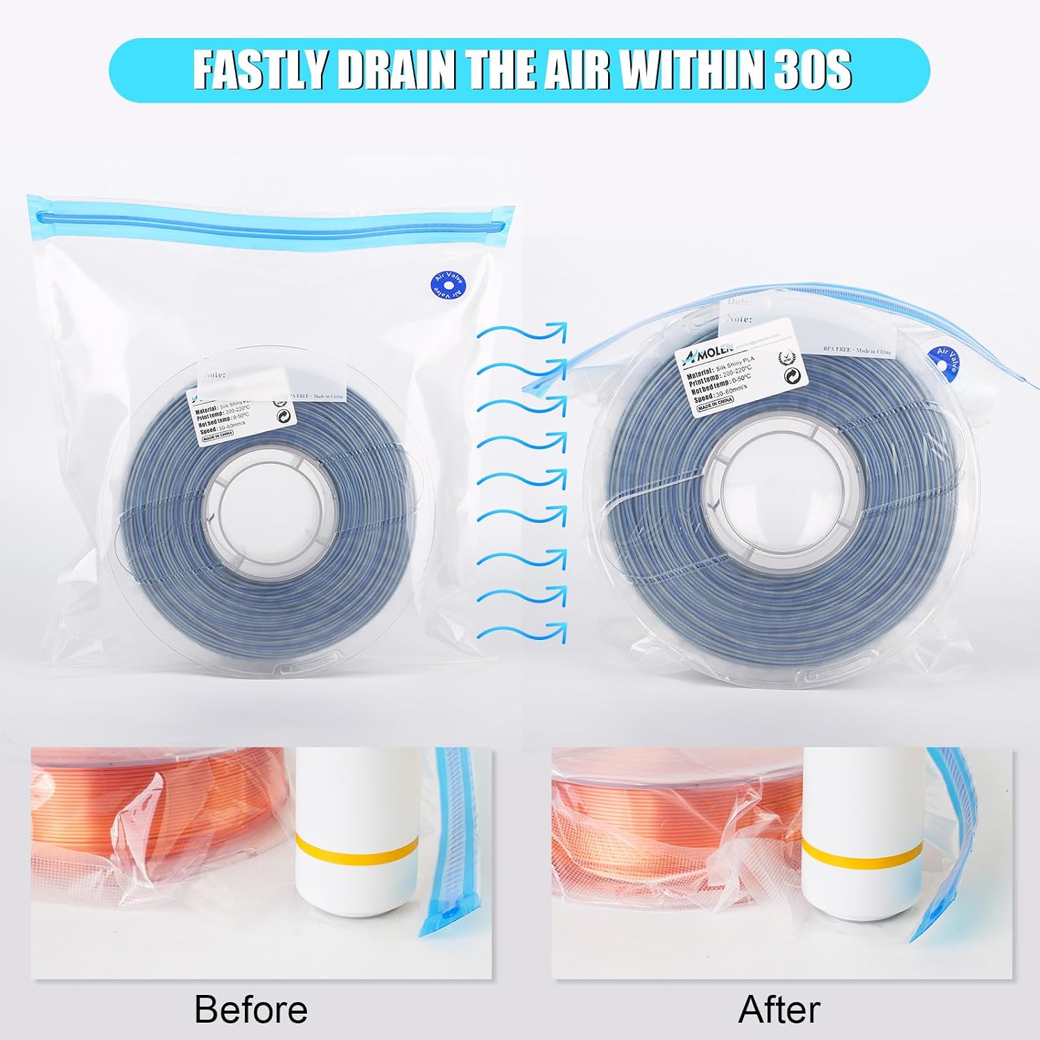 Filament Storage Bags Vacuum Kit, Cleaning Drying Sealed 16 Bags with Two Sizes for 3D Printer Filament with