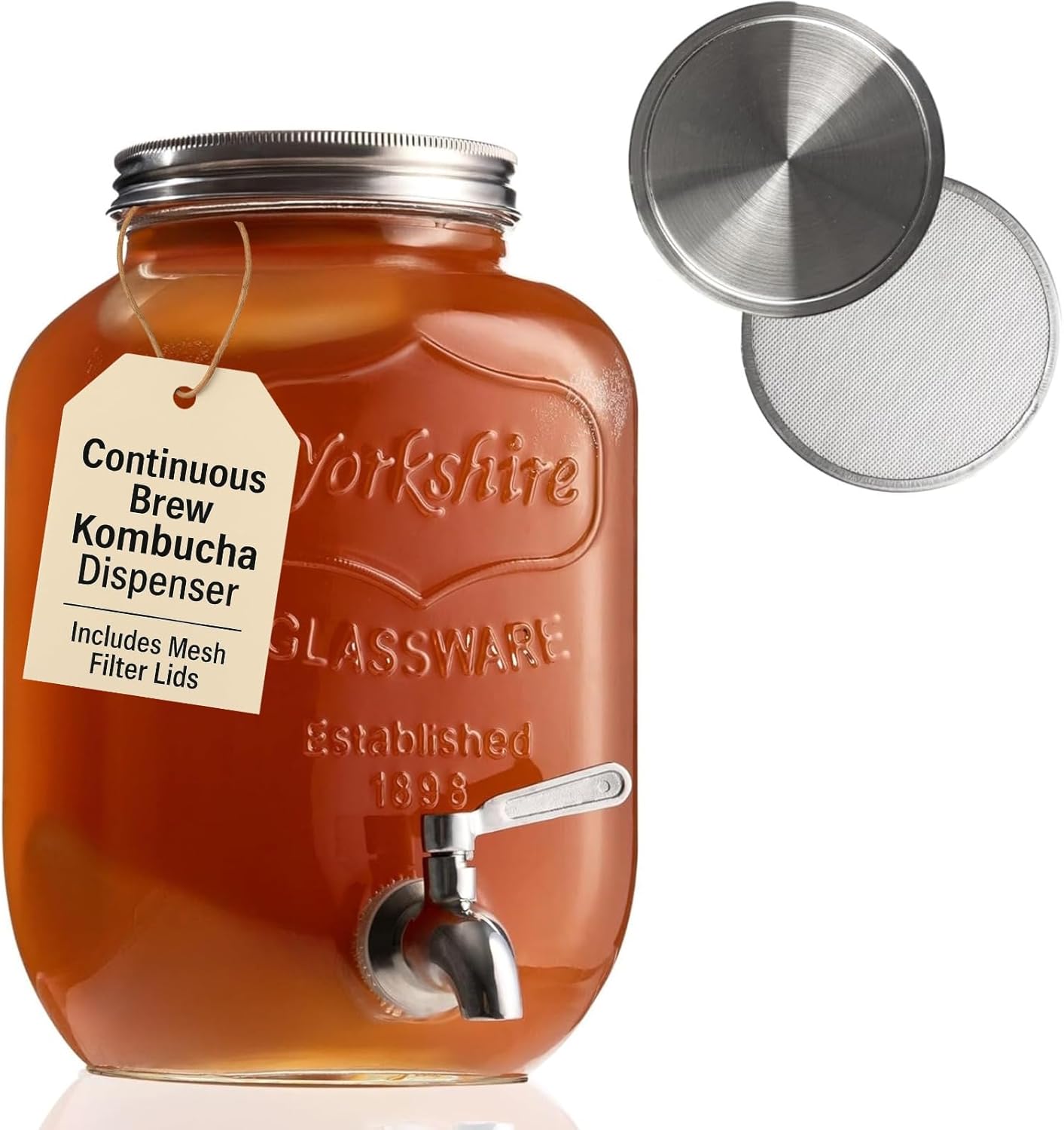 Kombucha Continuous Brewing Jar with Spigot - Gallon Glass Jar Dispenser & Scoby Starter Hotel with Mesh Lid &
