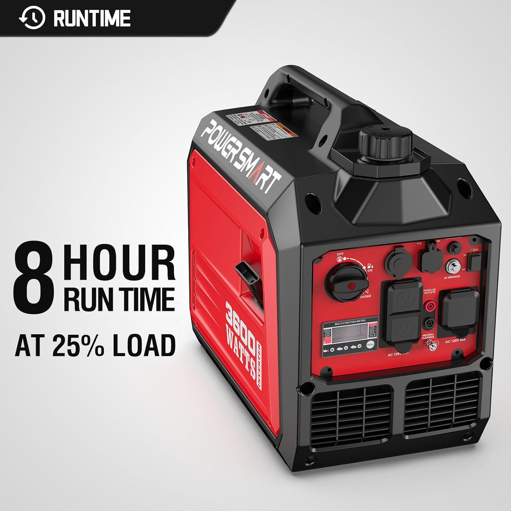 3600 Watt Portable Inverter Generator | Long Runtime 8 Hours; Super Quiet 59dBA; Clean Power; Parallel Ready; 30 Amp