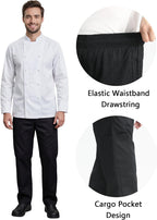 Men's Baggy Chef Pants Black Cargo Pants for Men Chef Server Work Pants for Kitchen & Restaurant - Drawstring Waist