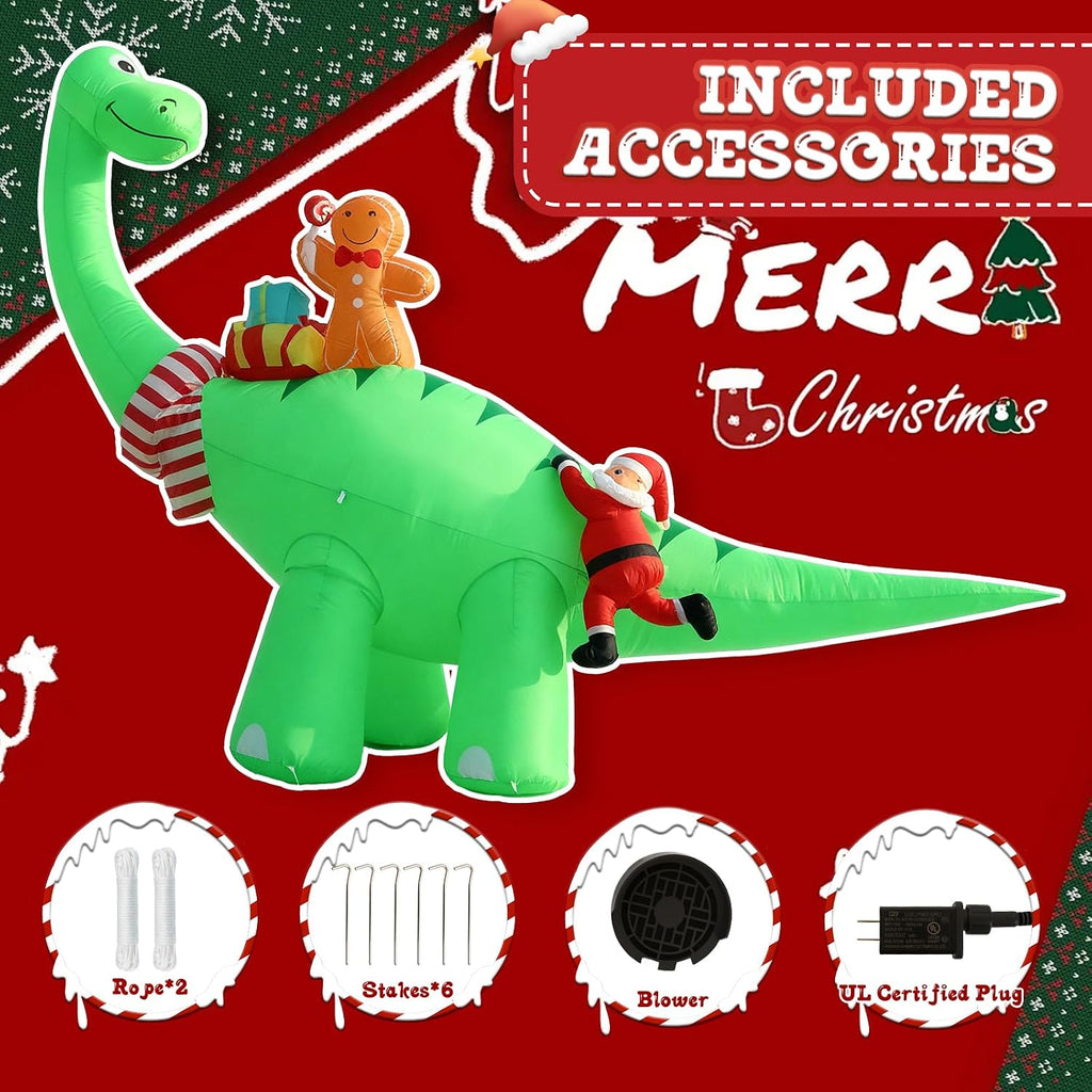 12FT Inflatable Dinosaur Santa Claus with Bright LED Lights for Yard | Giant blow up Christmas decorations, Outdoor