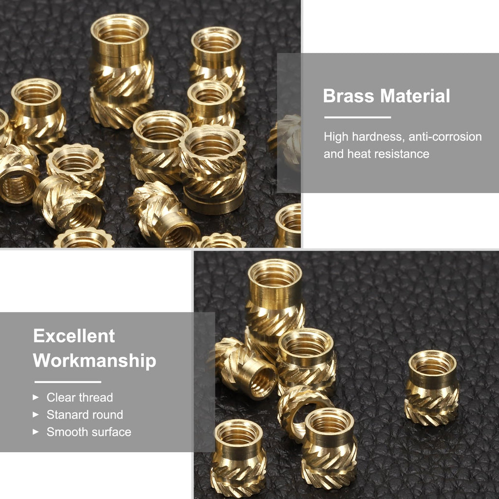 uxcell 50pcs M4 Threaded Inserts Brass Heat Set Insert M4x5.5mm, OD 6mm Knurled Insert Nuts, 3D Printing Brass Nuts Female Threaded Inserts Nuts