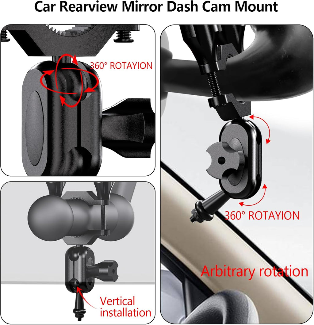 Dash Cam Mount, Rearview Mirror Bracket Installation Kit, for Rove APEMAN CHORTAU VANTRUE Crosstour Old Shark GoPro