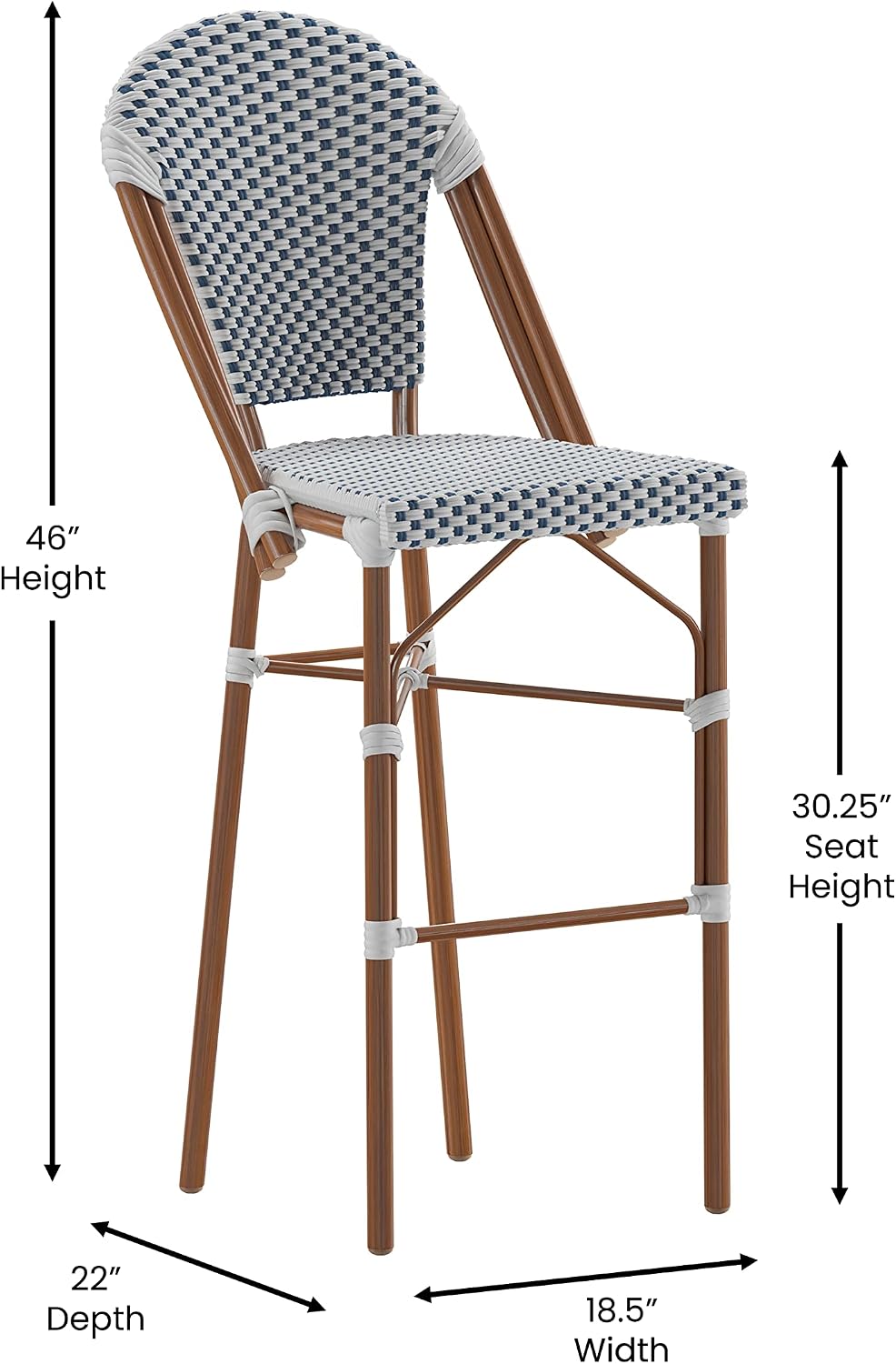 30 in Indoor/Outdoor Barstool, White/Navy, 2-Pack