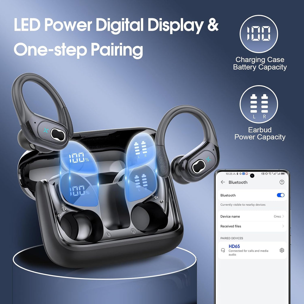 Wireless Earbuds 75hrs Bluetooth 5.4 Headphone Sport, 2026 Bluetooth Earbuds Stereo Deep Bass Over Ear Bud with