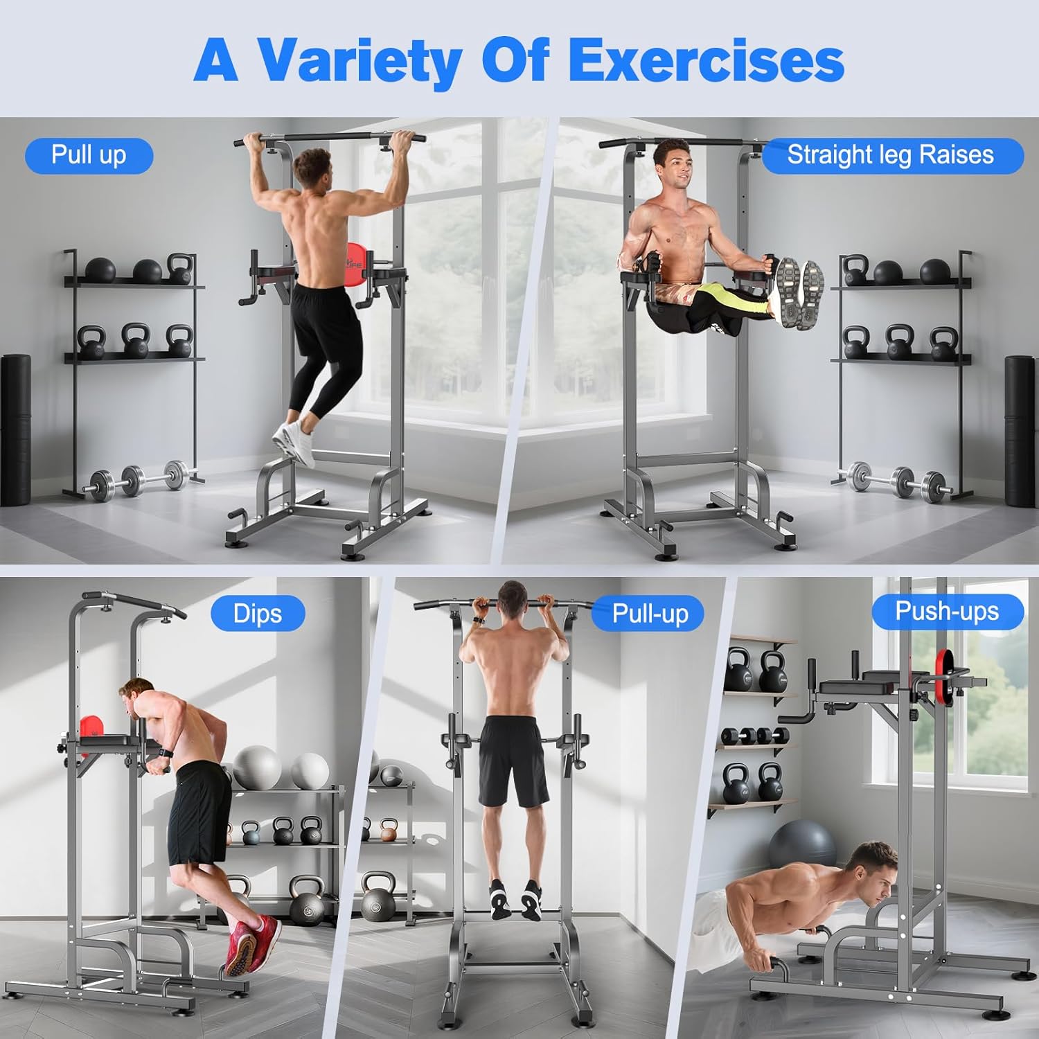 Power Tower Pull Up Bar Station Workout Dip Station for Home Gym Strength Training Fitness Equipment