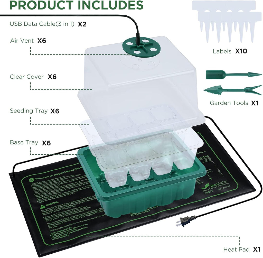 7-Pack Seed Starter Kit with Grow Light (12 Cells per Tray), Plant Germination Trays with Adjustable Humidity Dome