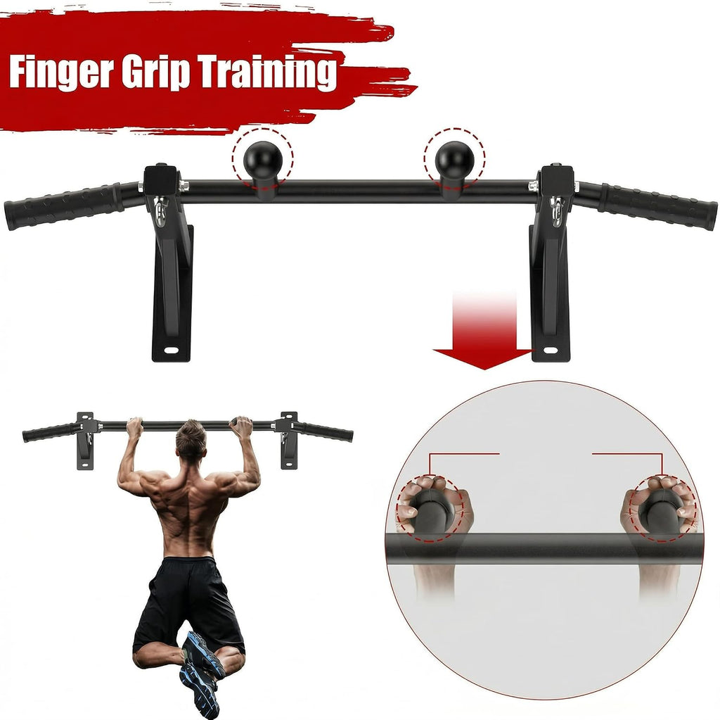 Upgrade Wall Mount Pull Up Bar, Heavy Duty Steel PullUp Bar Fits 24'' Wood Studs, Multi Grip Pull Up Bar with Ball