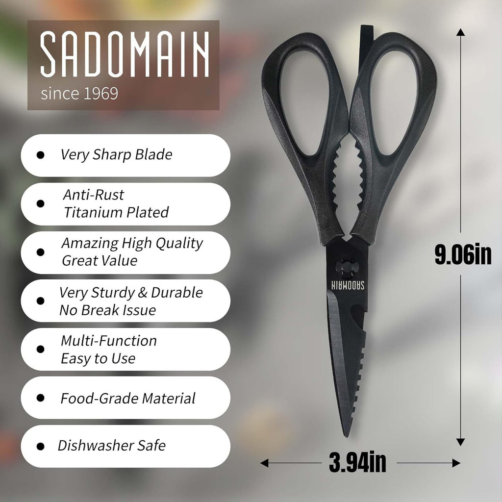 Kitchen Scissors All Purpose, Extra Sharp Kitchen Shears with Knife Sharpener & Sheath, Solid & Durable Stainless