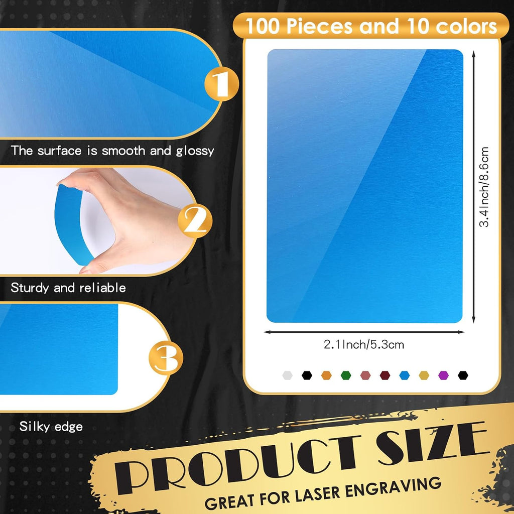 100 Pcs Metal Business Cards Aluminum Laser Engraving Blanks | 86 x 54 x 0.21 mm 10 Colors Anodized Aluminum Sheet