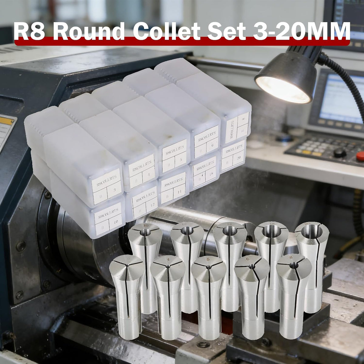findmall R8 3-20MM Round Collet Set 10Pcs Turning Facing Holder