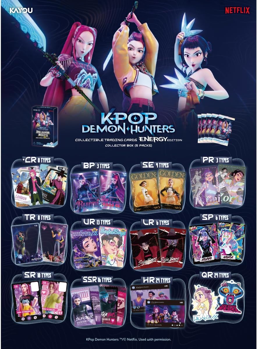Kpop Demon Hunters Collectible Trading Cards, Energy Edition, Seris 1, Collector Box, 5 Packs | Collector Box