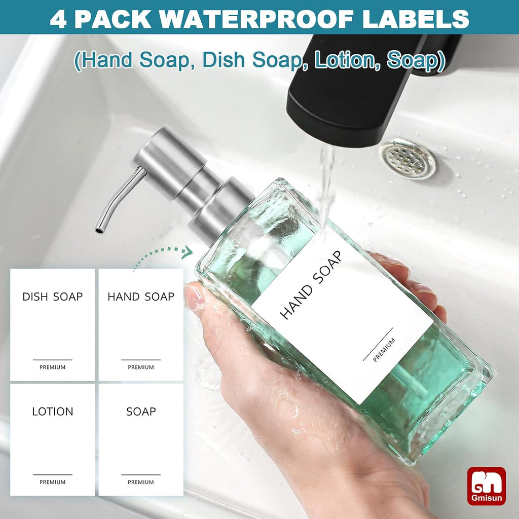 Glass Soap Dispenser with Stainless Steel Pump, Clear Hand Soap Dispenser for Bathroom, 12 fl oz/350ml Hand and Dish