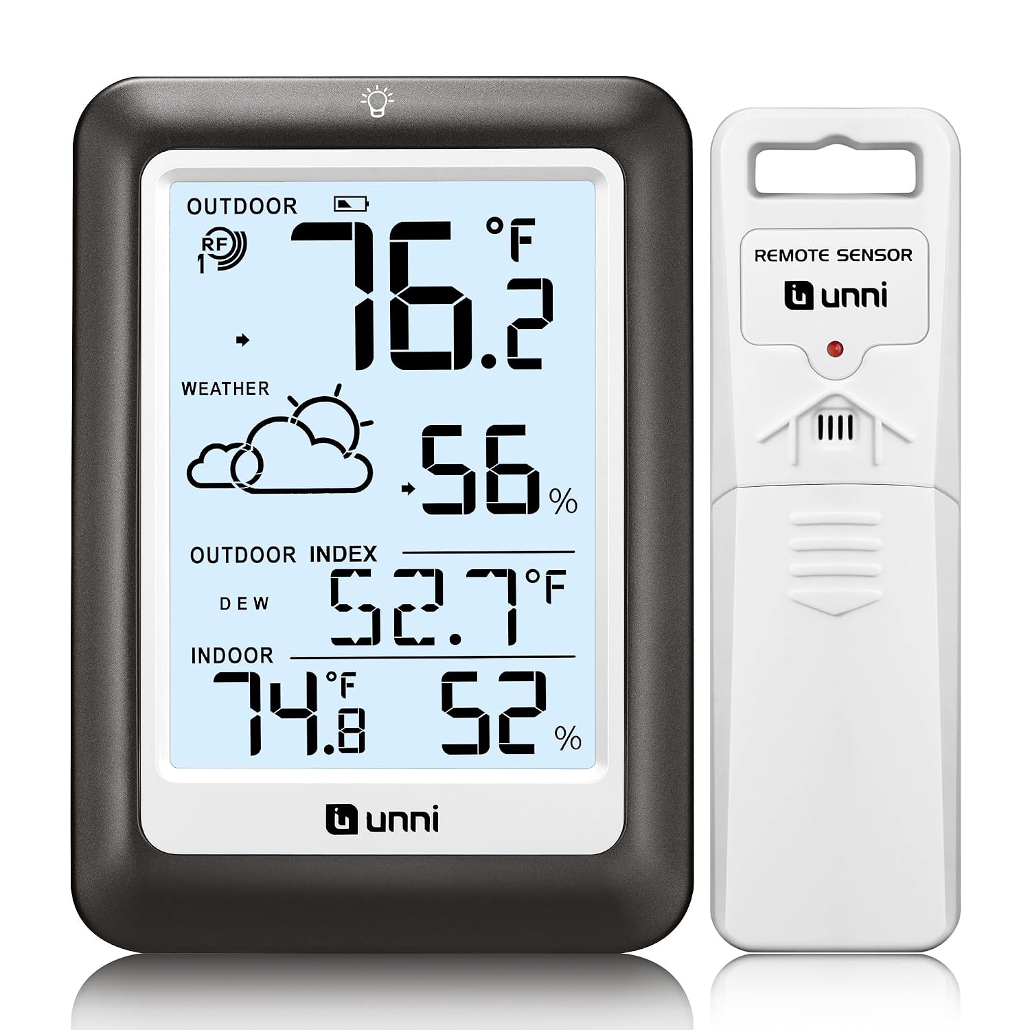 Indoor Outdoor Thermometer Wireless Weather Station, Temperature Humidity Monitor Battery Powered Inside Outside