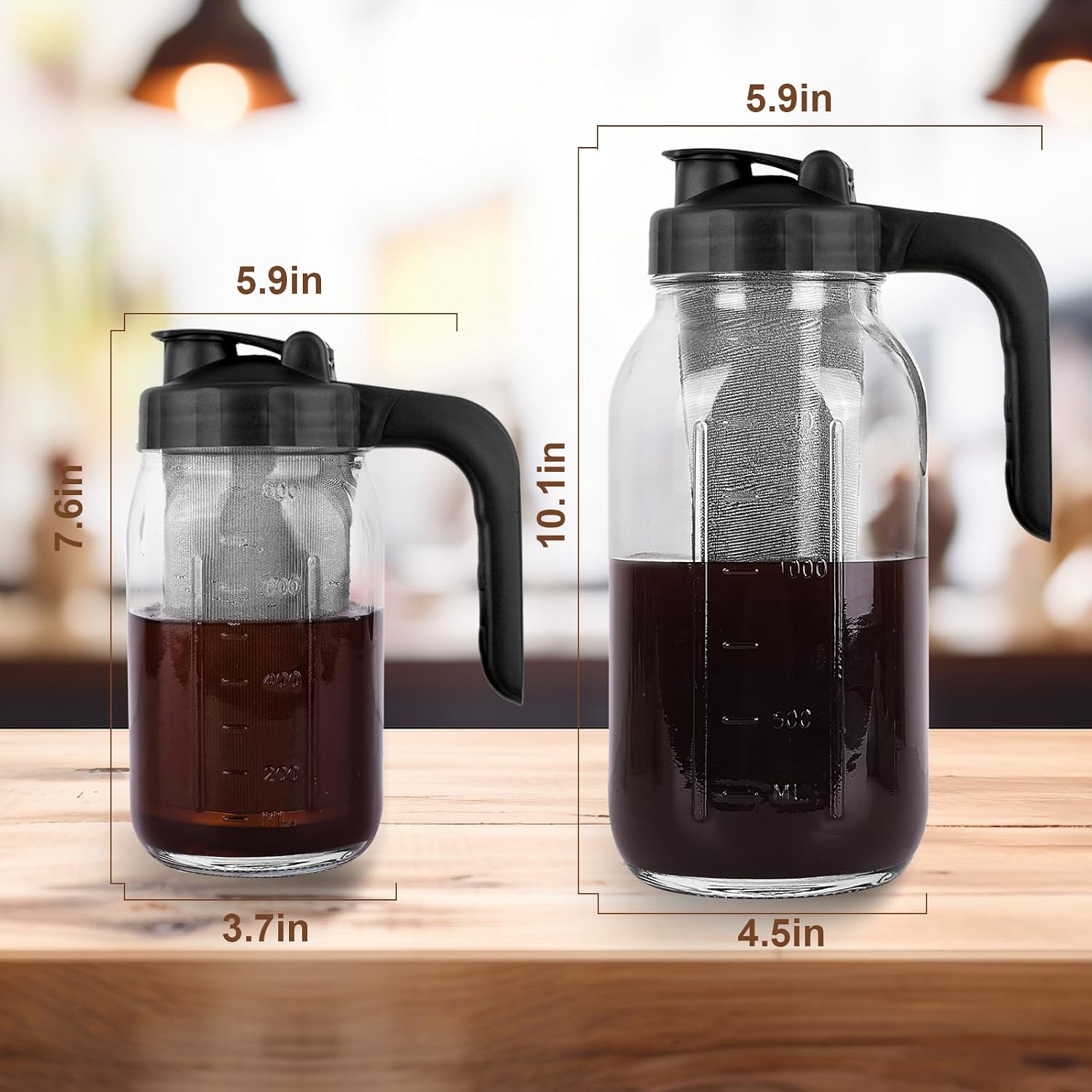 Cold Brew Coffee Maker Pitcher, 64 Oz Heavy Duty Glass Mason Jar Pitcher with V-shaped Pour Spout Handle