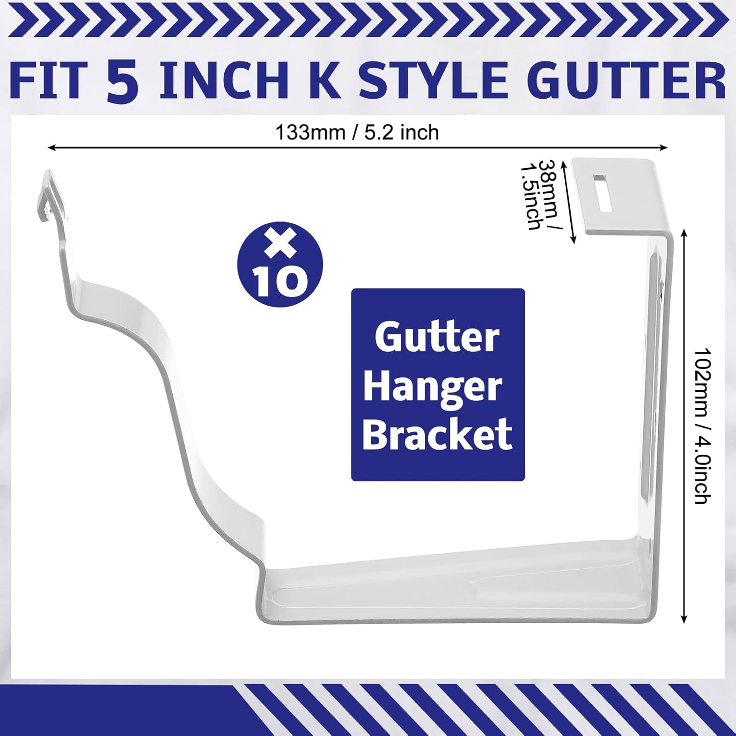 10 Pack Gutter Brackets 5 Inch Gutter Hangers Heavy Duty Hidden Rain Brackets with Pre Inserted Screw, Aluminum