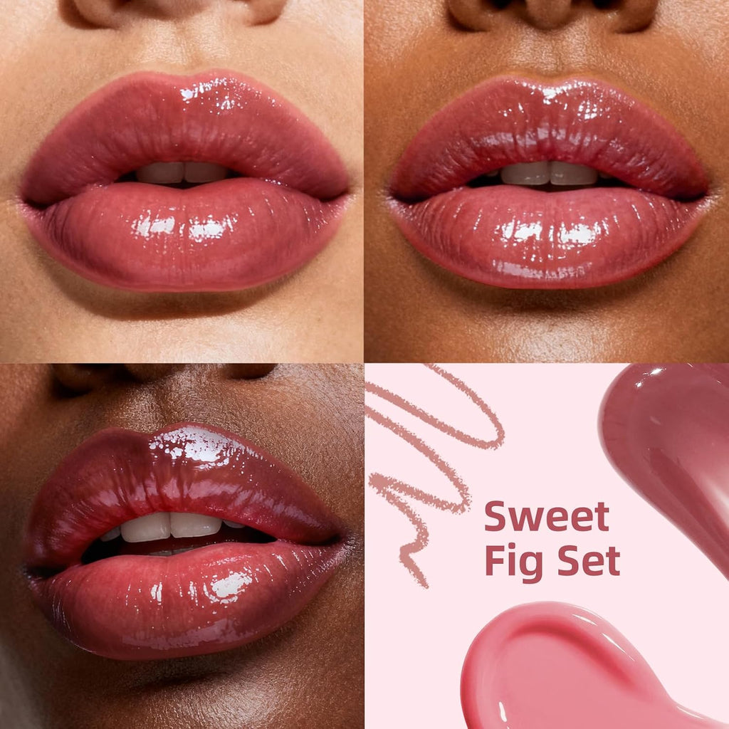 3 Pack Lip Combo Set, Lip Liner, Lipstick & Gloss, Sweet Fig Set